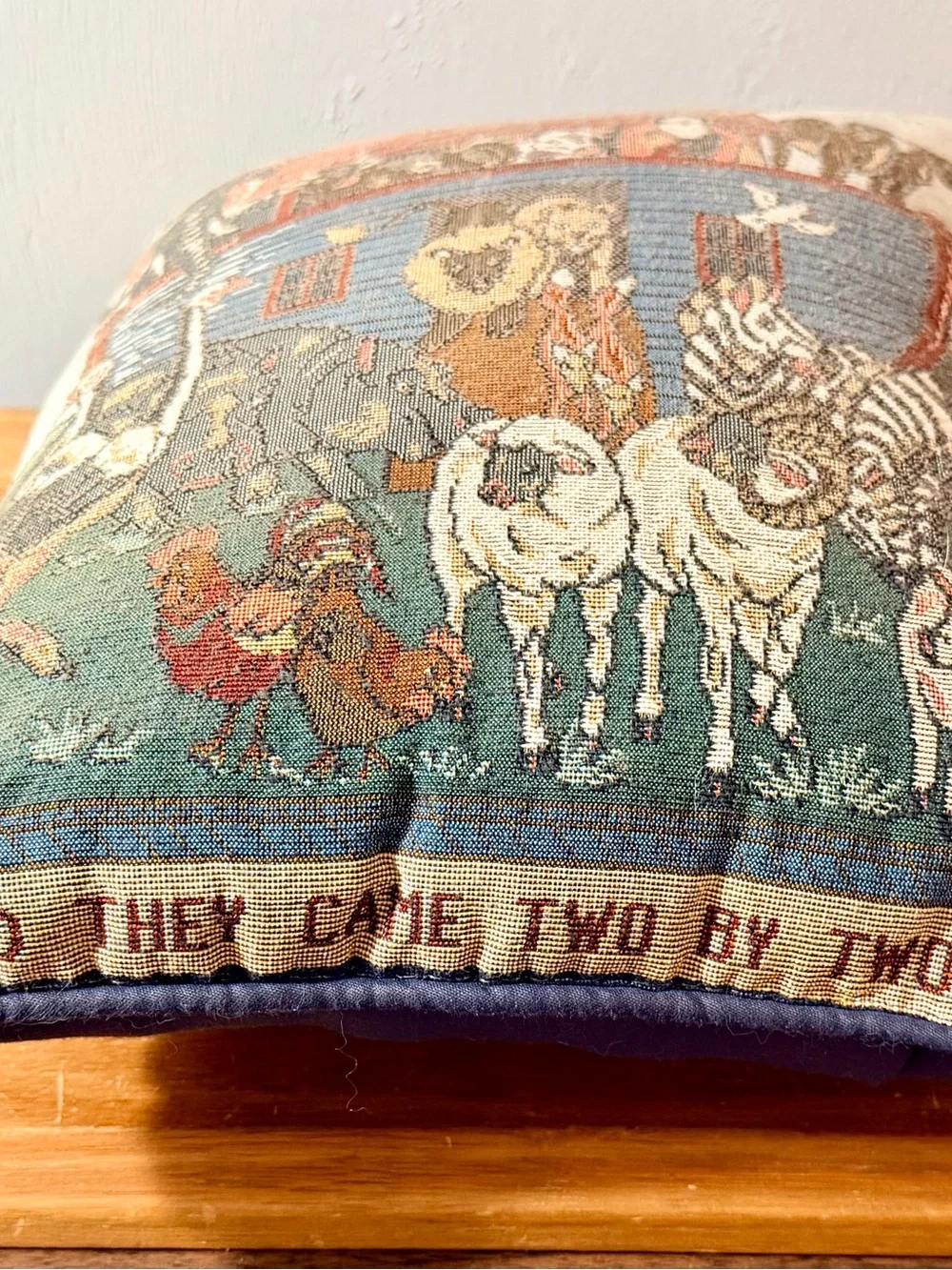 Vintage Noah's Ark Tapestry Pillow with Animals - Multicolor
